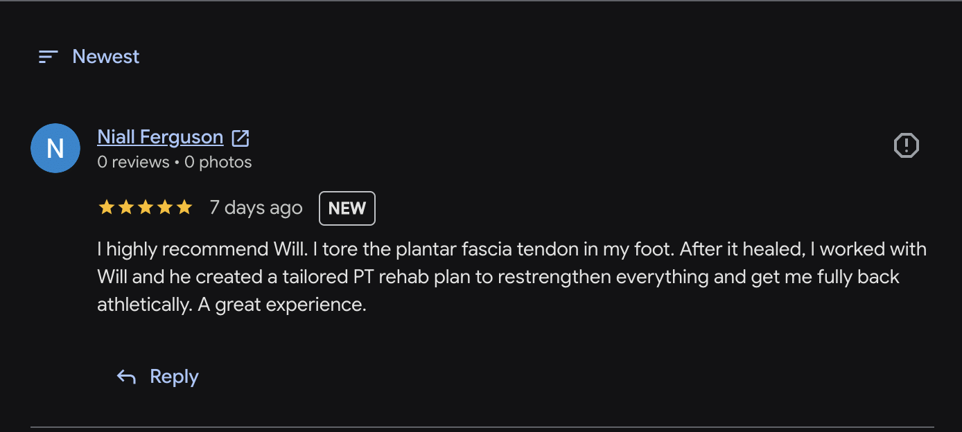 Google review from Niall Ferguson — 5 stars