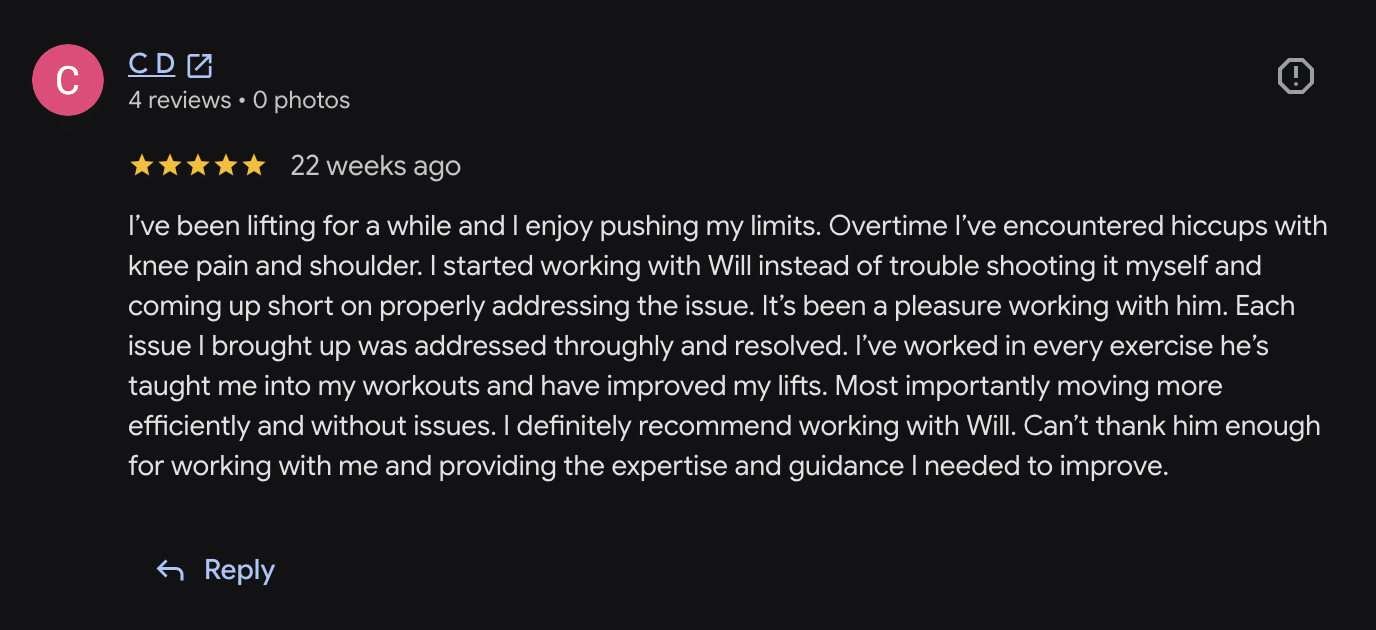 Google review from C D — 5 stars